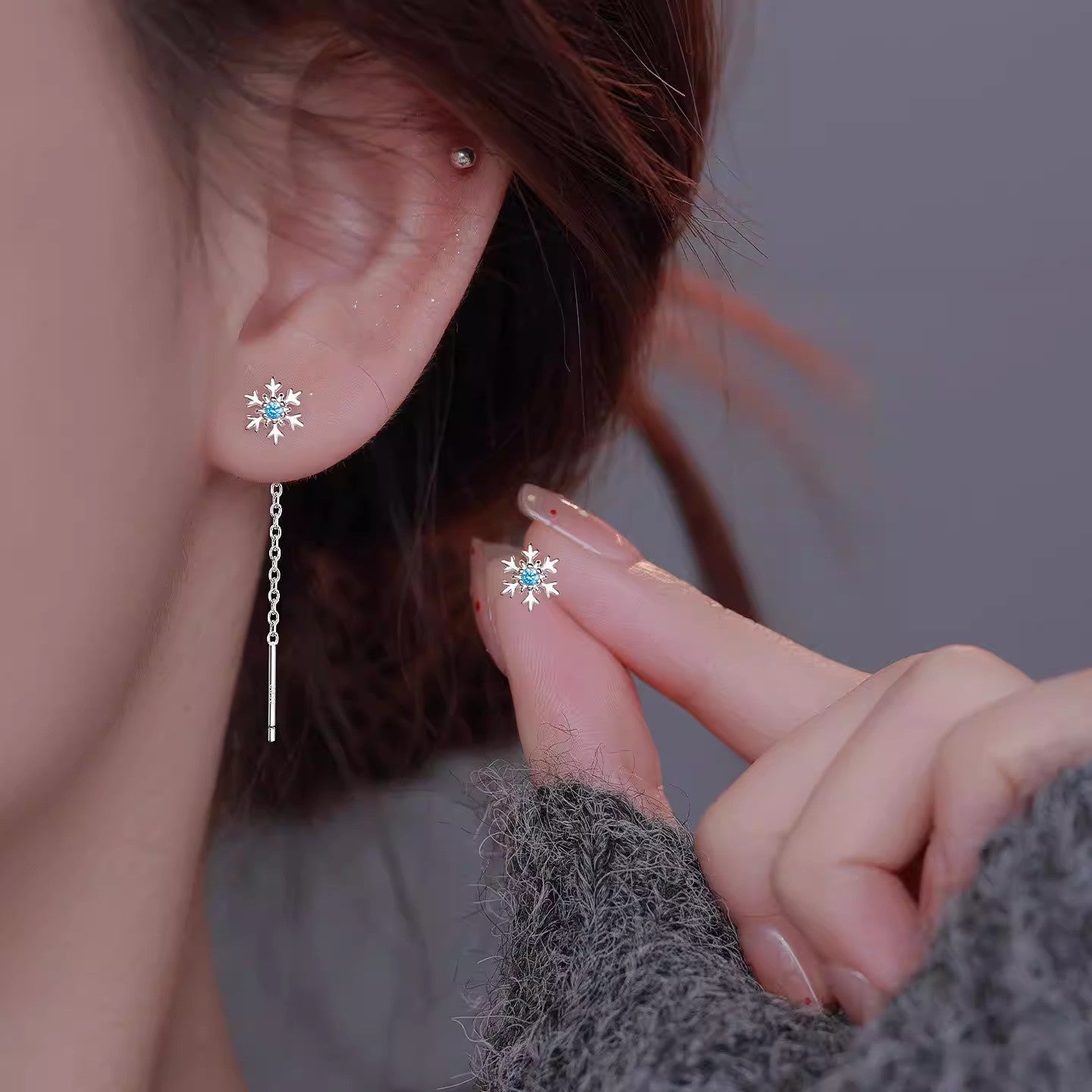 Needle Blue Diamond Snowflake Tassel Female Light Luxury Minority Unique Rings