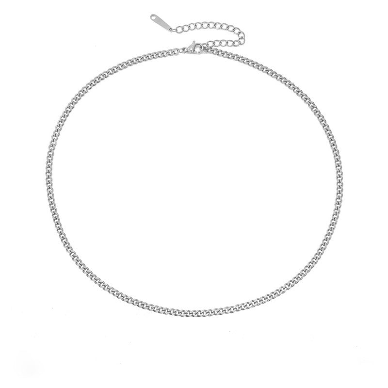 Women's & Men's Cuban Link Chain Stainless Steel Street Sweater Gold Necklaces