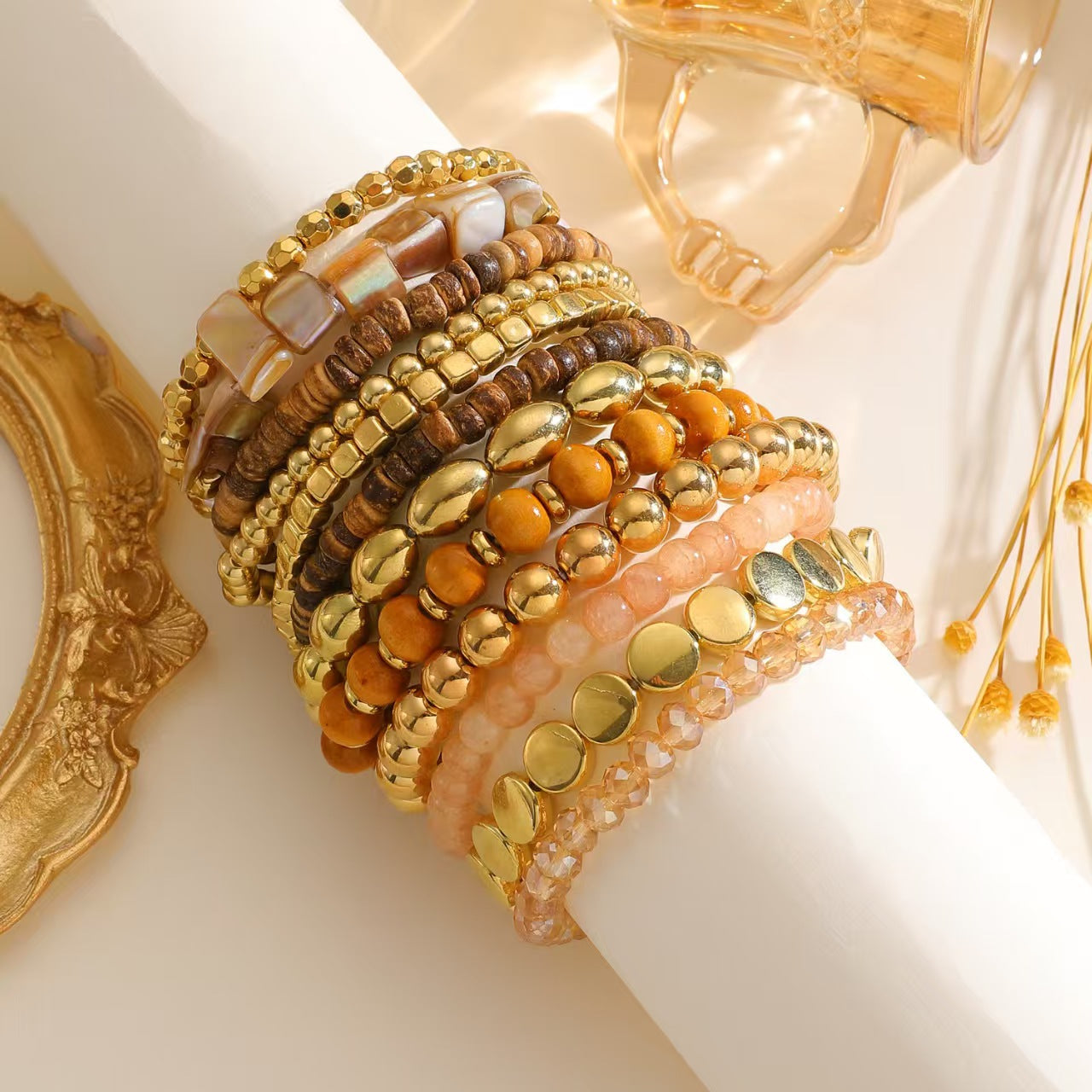 Bohemian Wooden Bead Glass Beaded Vintage Commuter Ethnic Style Bracelet