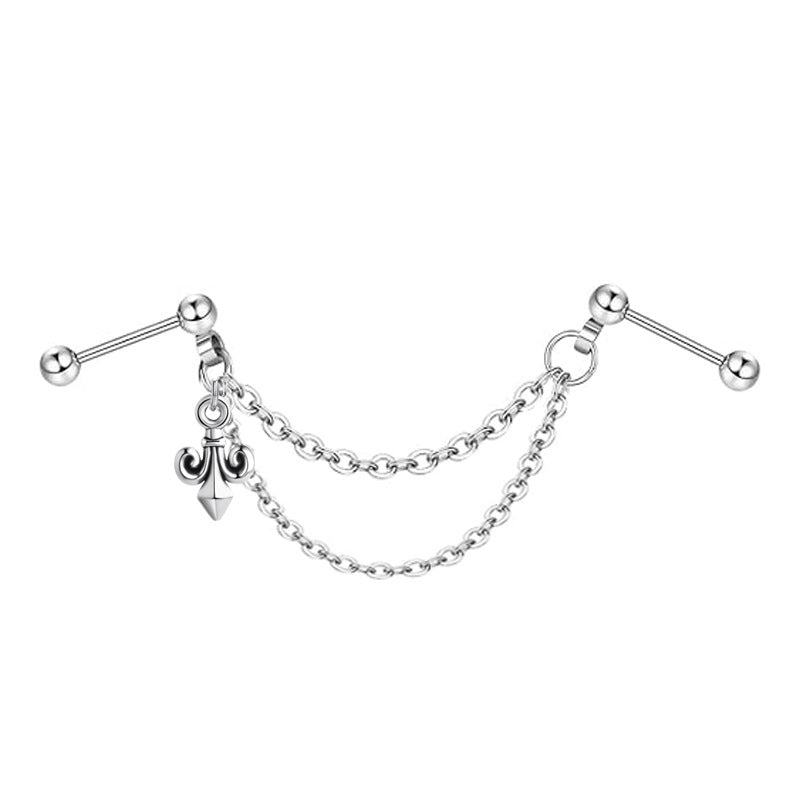 Ball Fashion Piercing Stainless Steel Chain Zircon Moon Heart-shaped Ear Earrings