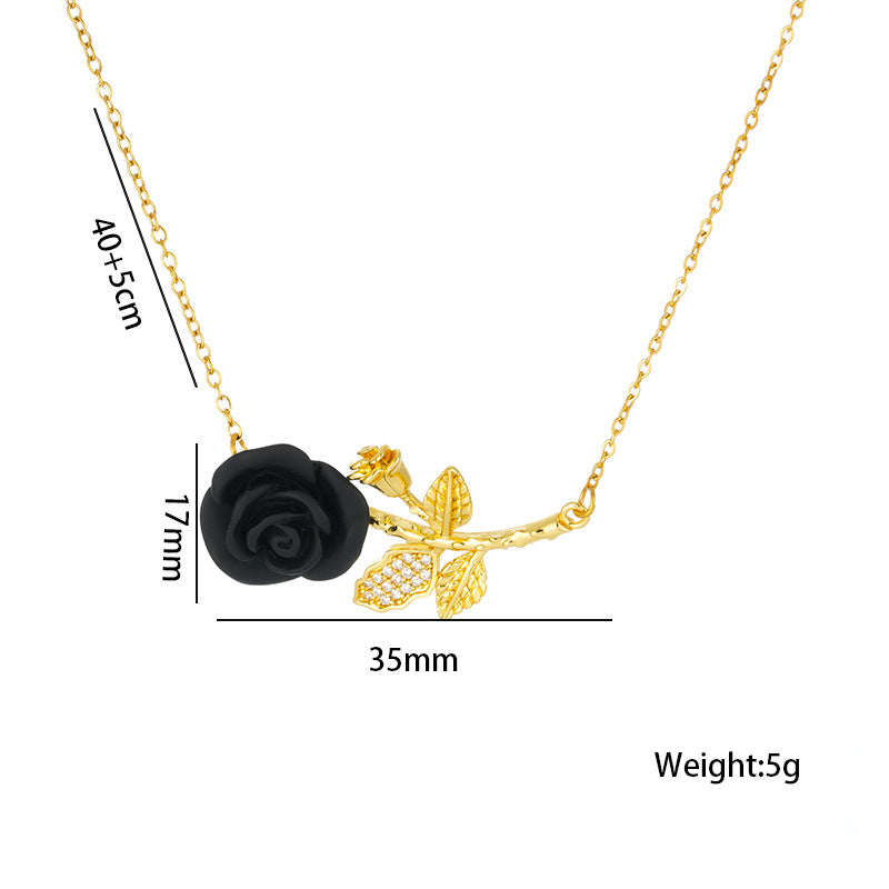 Romantic Red Roses Titanium Steel Female Wine Temperament Micro Inlaid Necklace