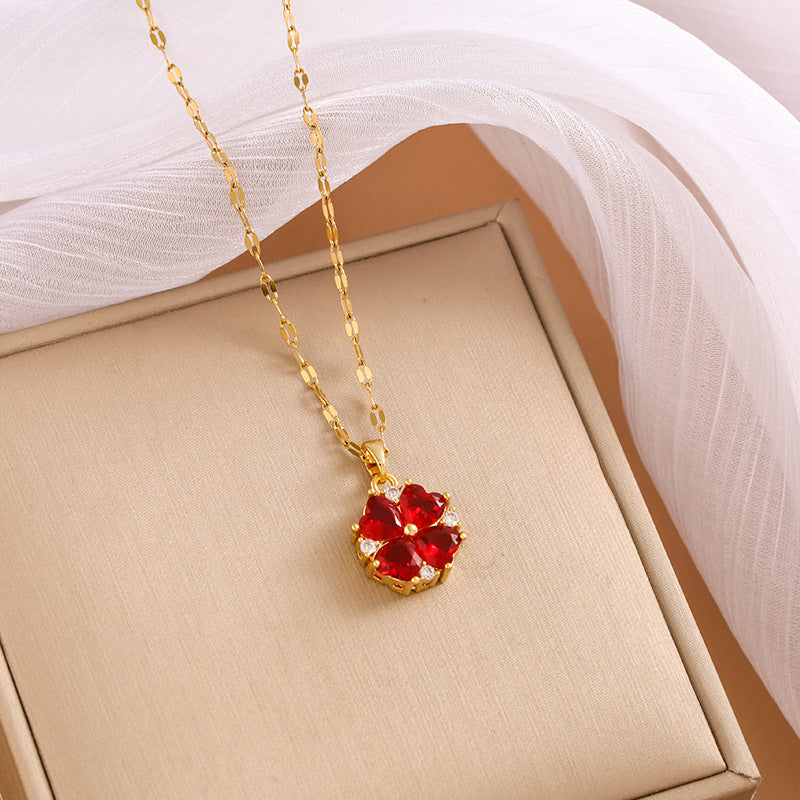 Women's Color Zircon Titanium Steel Clavicle Chain Necklace
