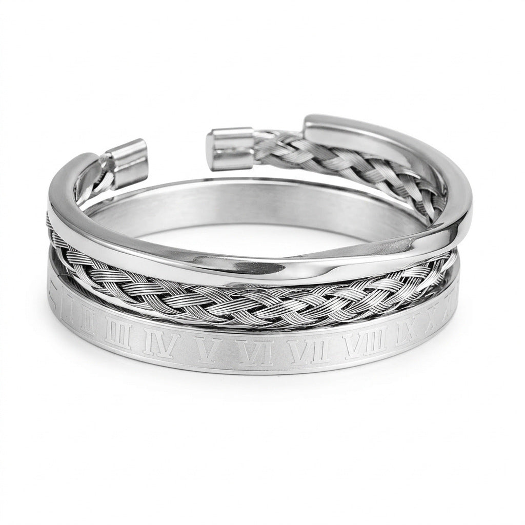 Men's Personalized Style Versatile Roman Letters Woven Square Stainless Bracelet