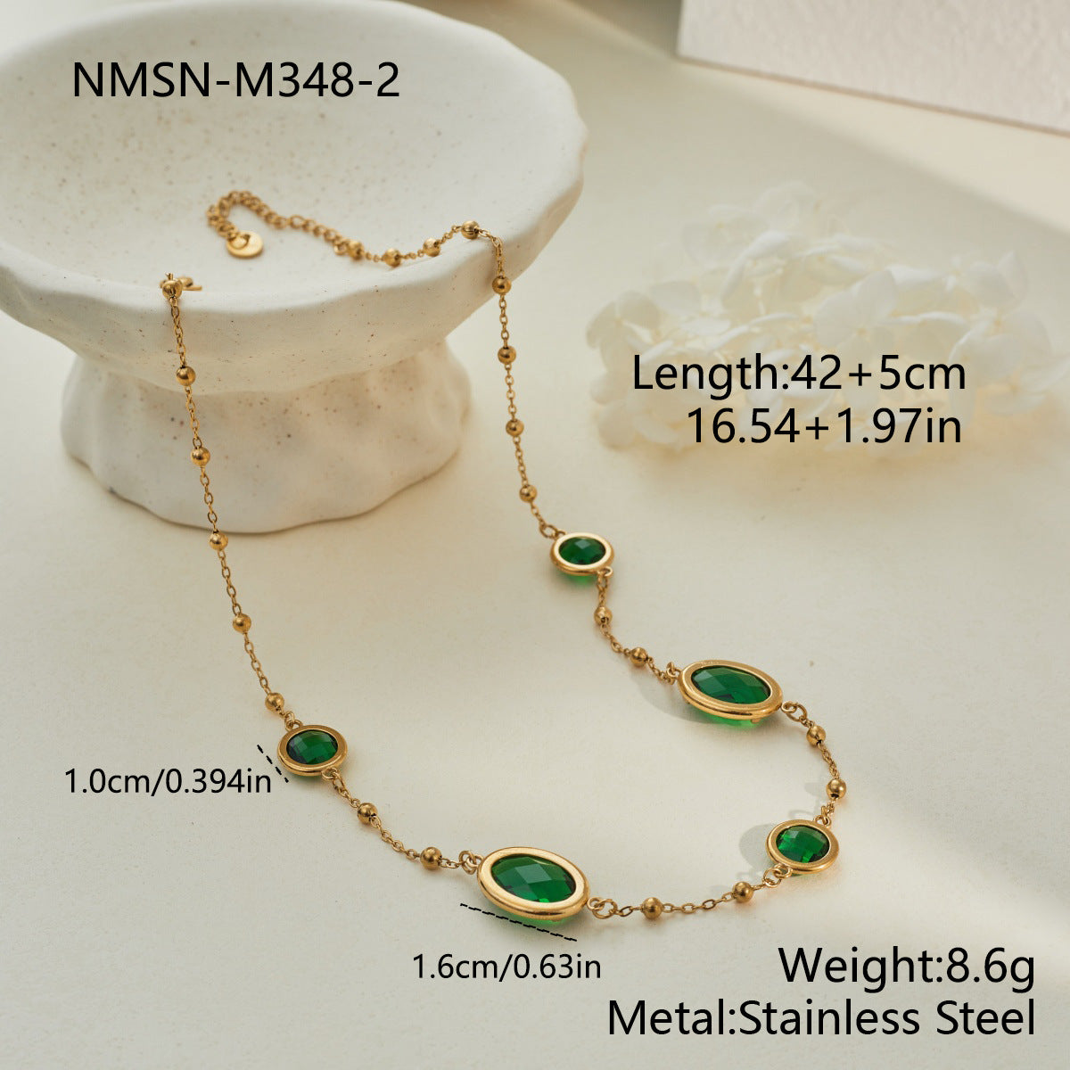 Stainless Steel Sweet Cool Style Colored Gems Edging Bead Necklaces