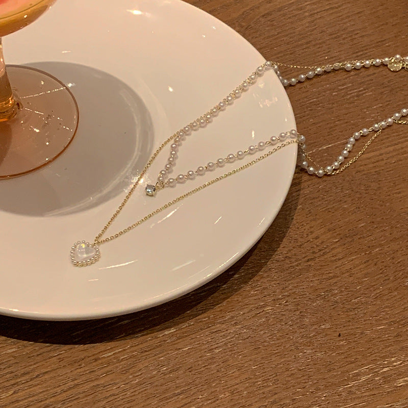 Women's Loving Heart Light Luxury Design Sense Niche Twin Necklace