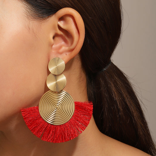 Women's Style Exaggerated Alloy Circle Tassel Temperament Earrings