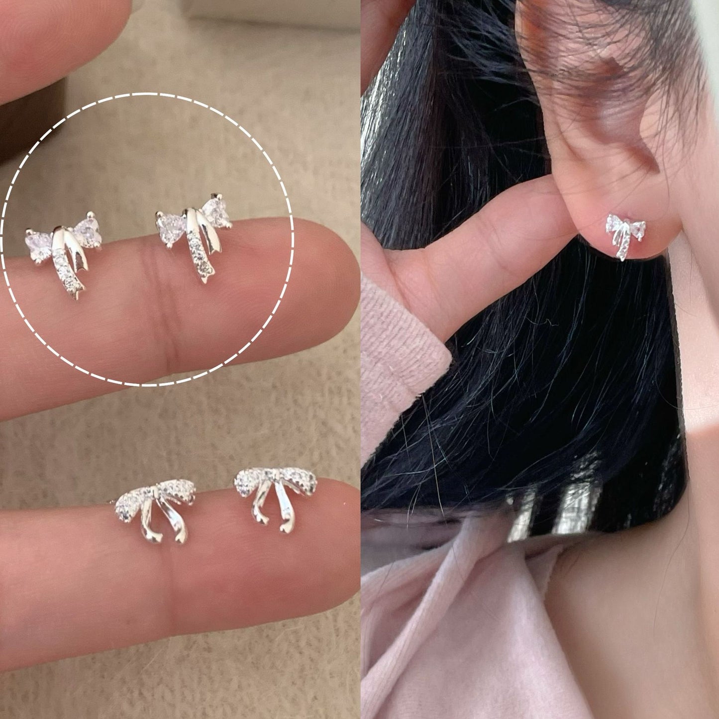 Fashion Ribbon Zircon Bow Light Luxury Versatile Delicate Design Sense Stud Earrings