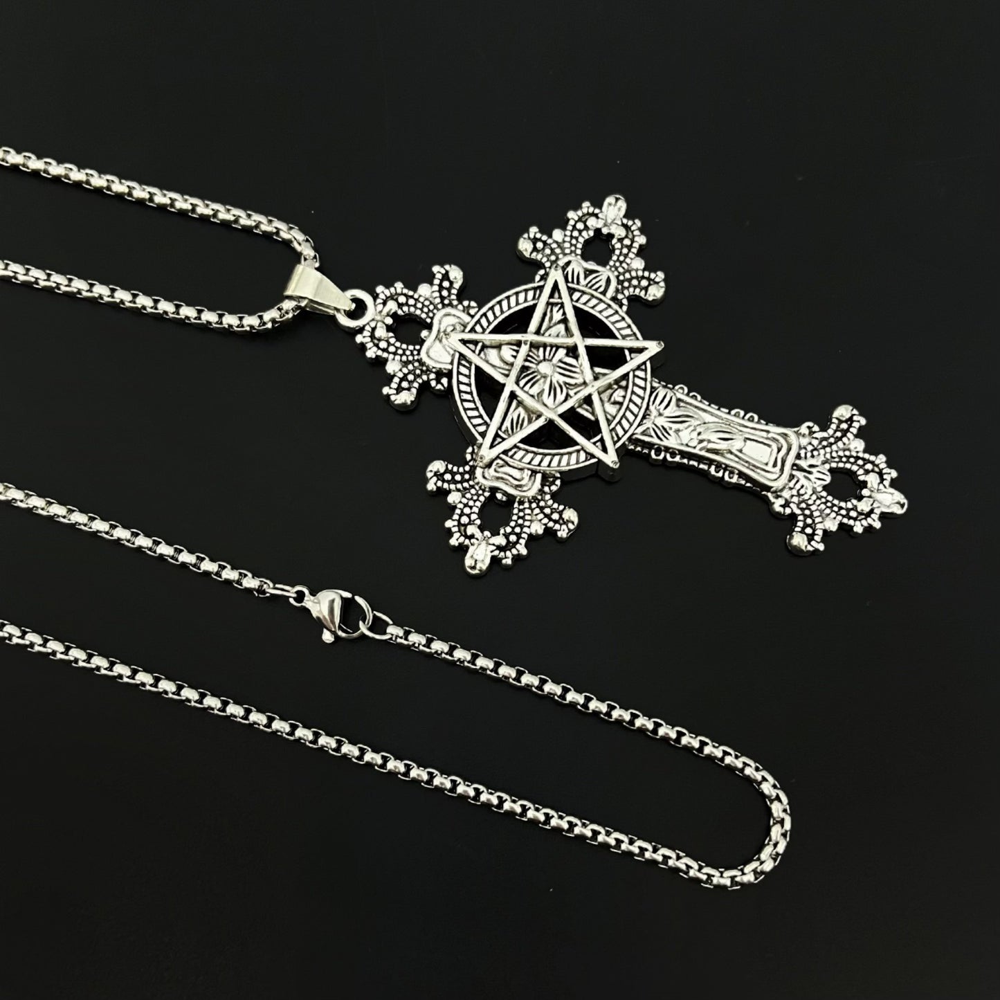 Men's Five-pointed Star Cross Female Sweater Chain Trendy Street Necklace