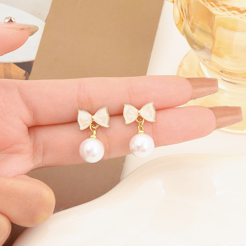 Women's Light Luxury Eardrops Elegant High-grade Bow Drop Oil Rings