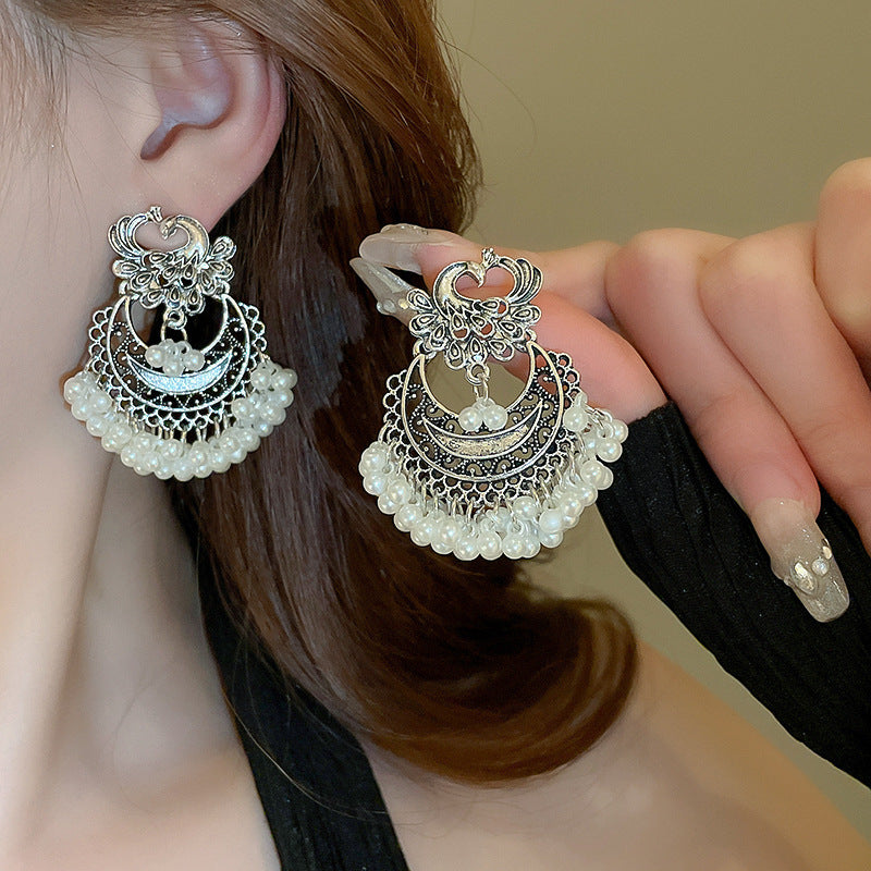 Women's Phoenix Crescent Tassel Niche Retro Design Earrings