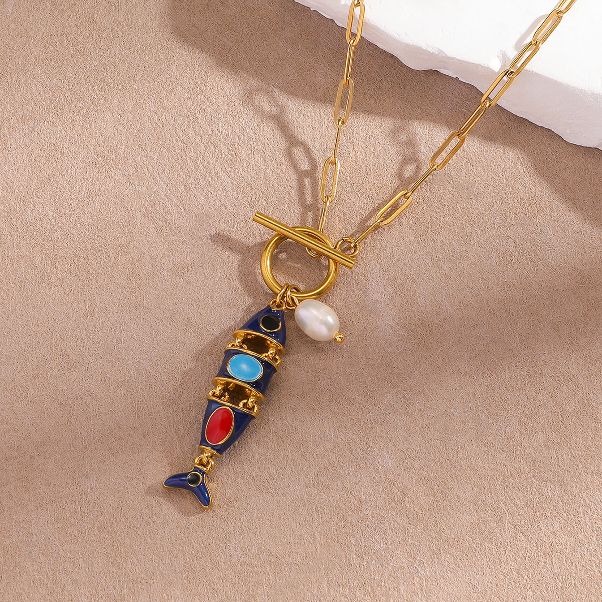 Stainless Steel Titanium Enamel Koi Small Fish Clavicle Chain Necklace