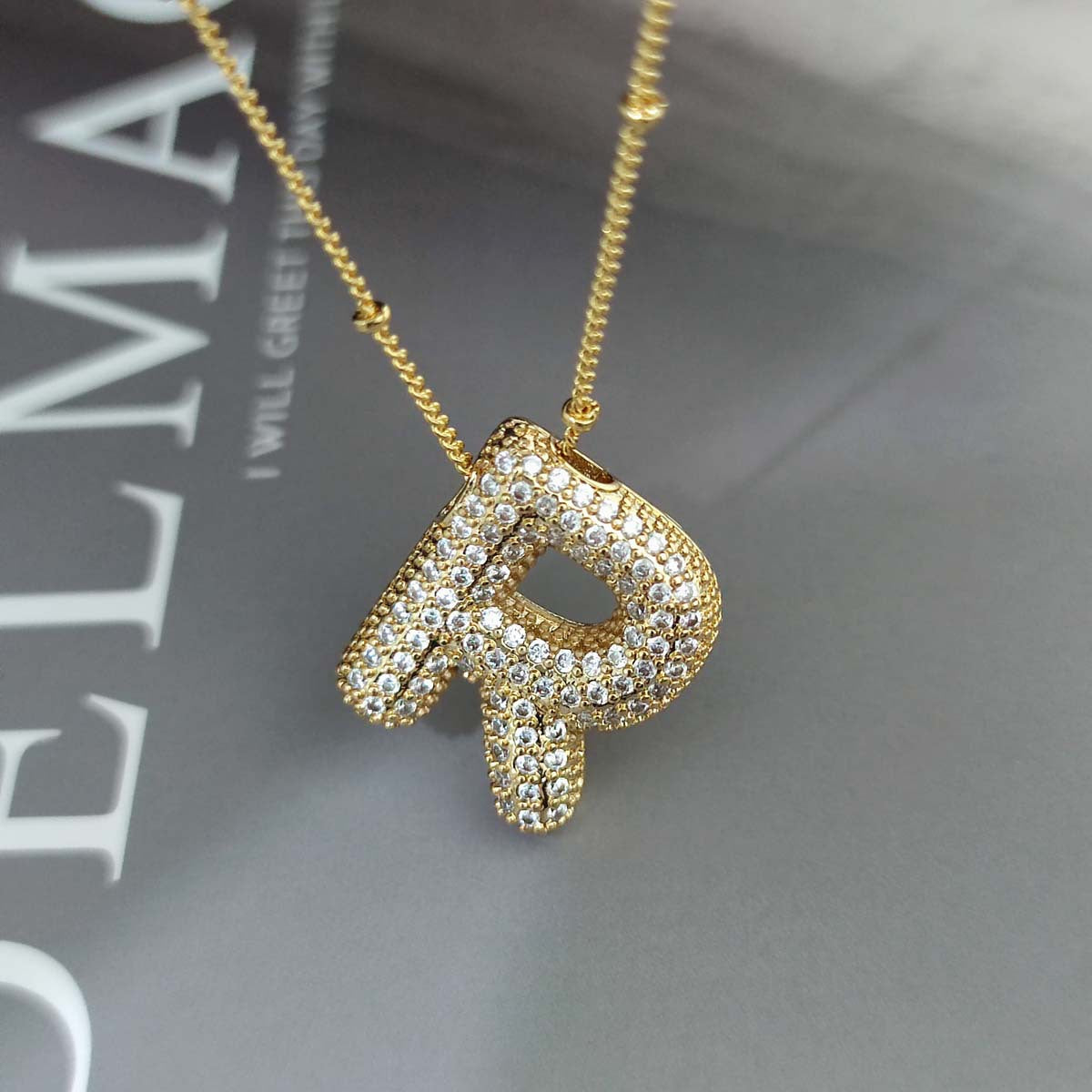 Gold Zircon Chubby Balloon Bubble English Pendants