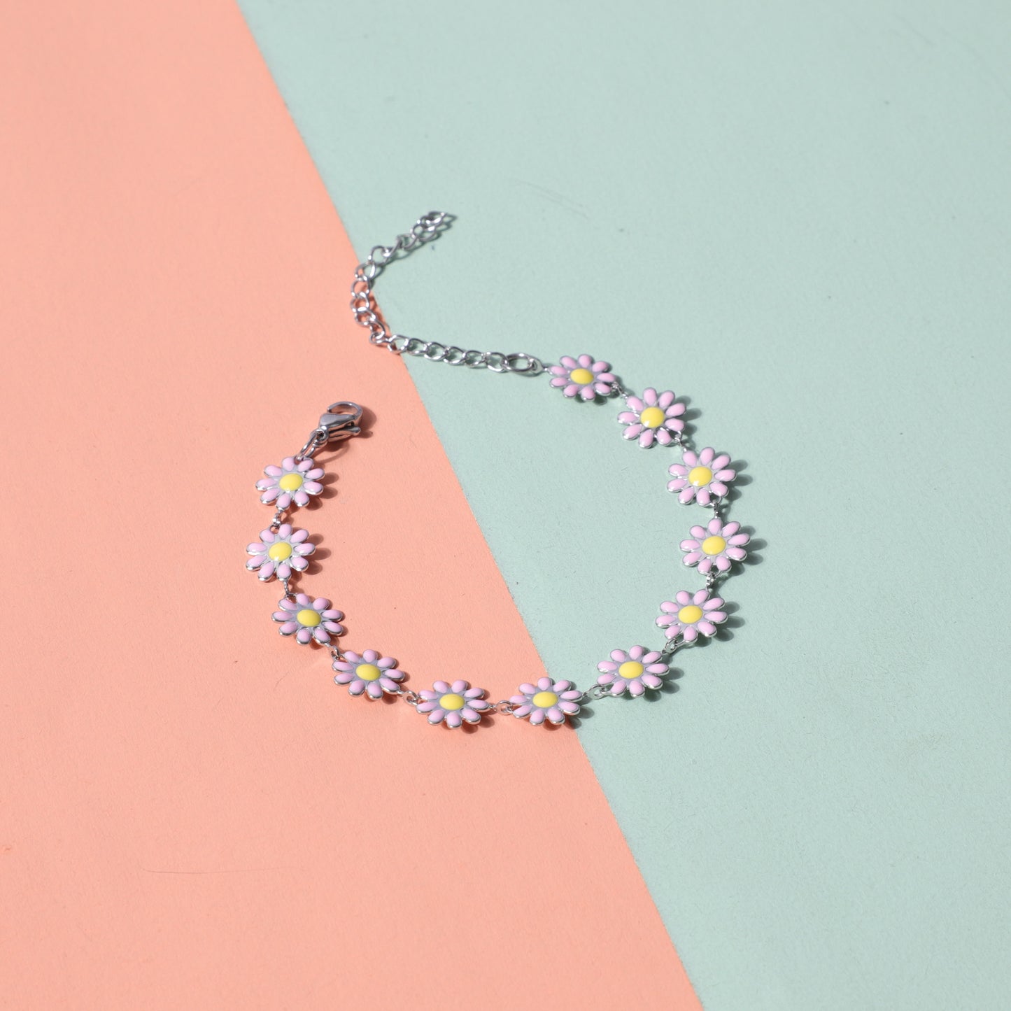 Sunflower Gold Daisy Oil Dripping Stainless Steel Adjustable Girlish Style Bracelet