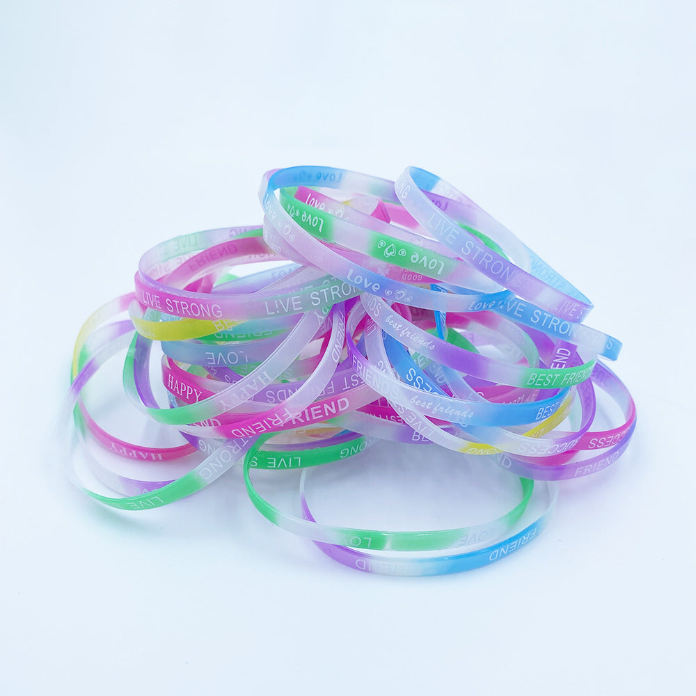 Wide Silicone Candy Color Sports Style With Letters Bracelet