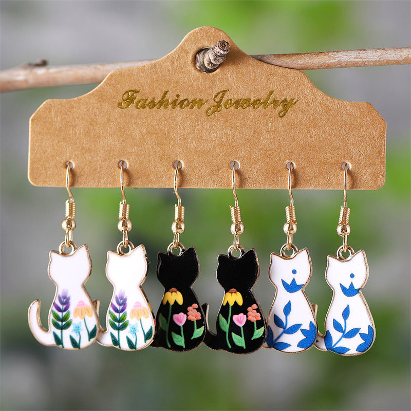 Flower Spot Pattern Cat Simple Minority Earrings