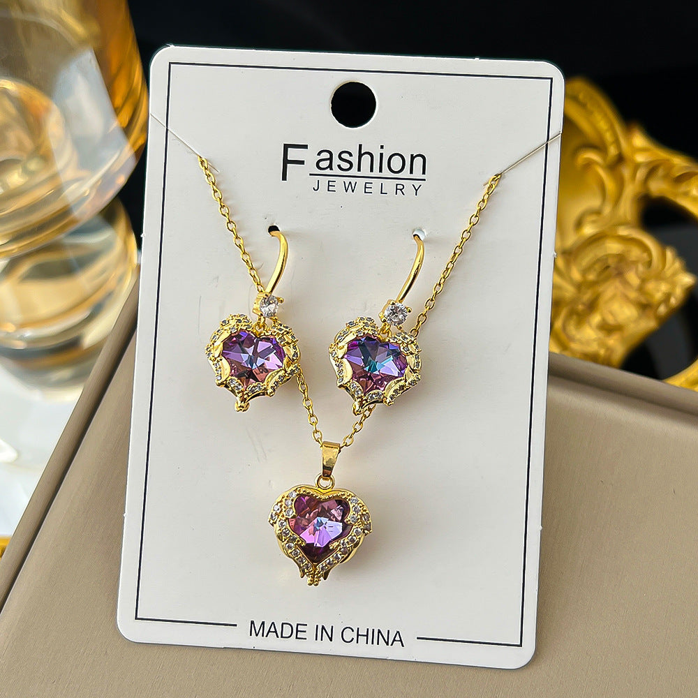 Heart Female With Hearts Color Crystal Necklace