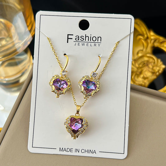 Heart Female With Hearts Color Crystal Necklace