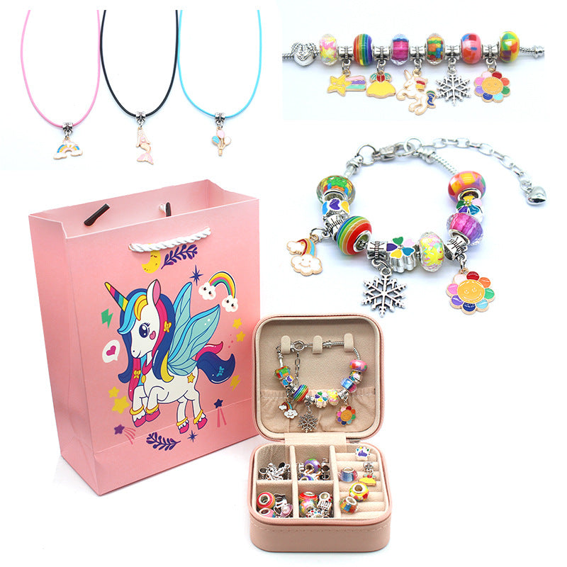 Children's Pink Crystal String Beads Unicorn Cute Bracelets