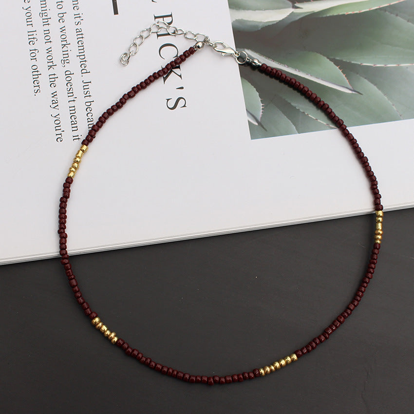 Korean Style Fashionable Colorful Bohemian Golden Balls Bead Handmade Ethnic Necklaces