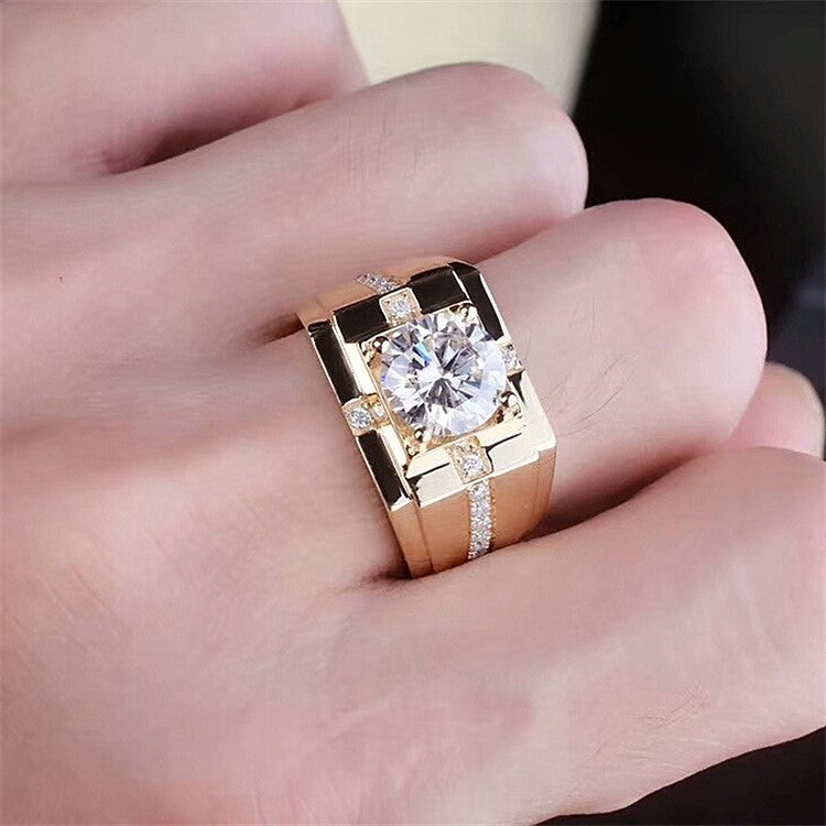 Men's High Carbon Diamond Simulation Imitation Moissanite Gold Plated Ring