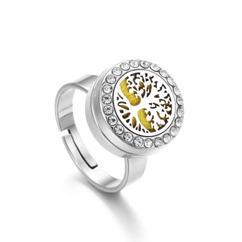 Steel Aroma With Diamond Thread Rotating Open Perfume Ring