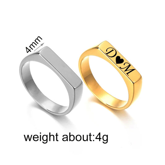 Women's Gold Flat Can Carve Writing Index Finger Titanium Steel Rings