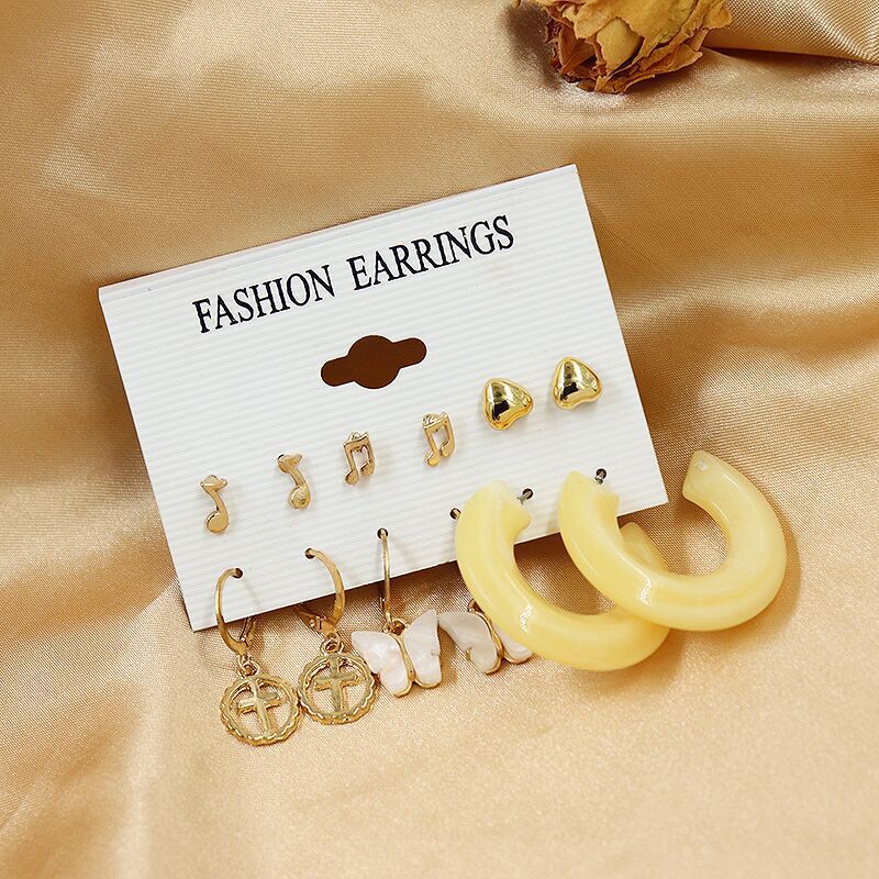 Women's Color Resin Leopard Print Pairs Retro Fashion Earrings