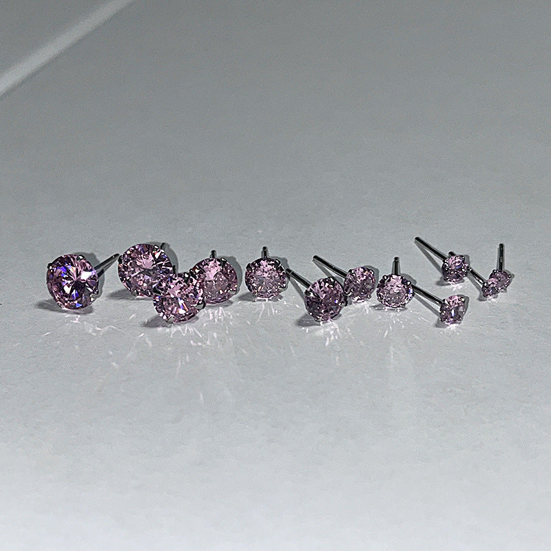 Women's Flash Pink Diamond Zircon Ear Bone Pin Stud Earrings