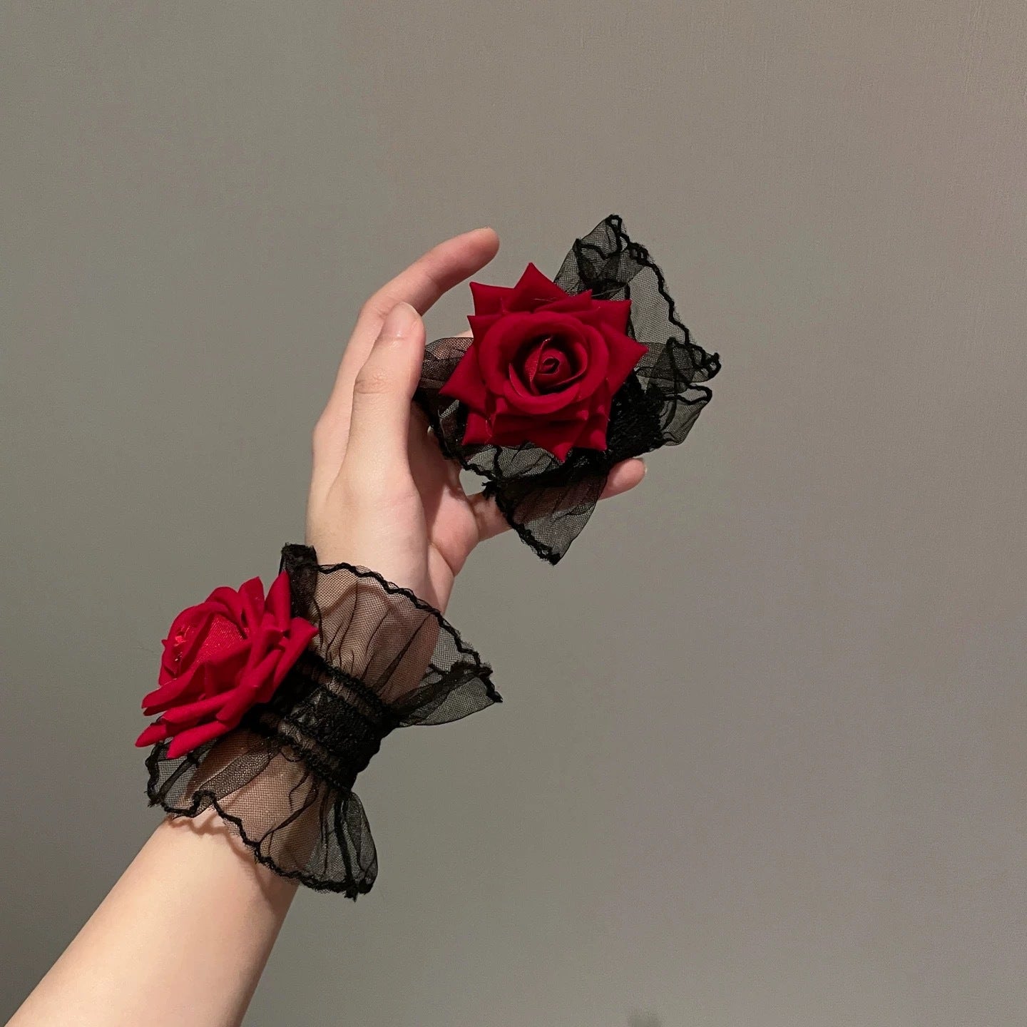 Lace Wristband Wine Red Rose Dress Bracelet