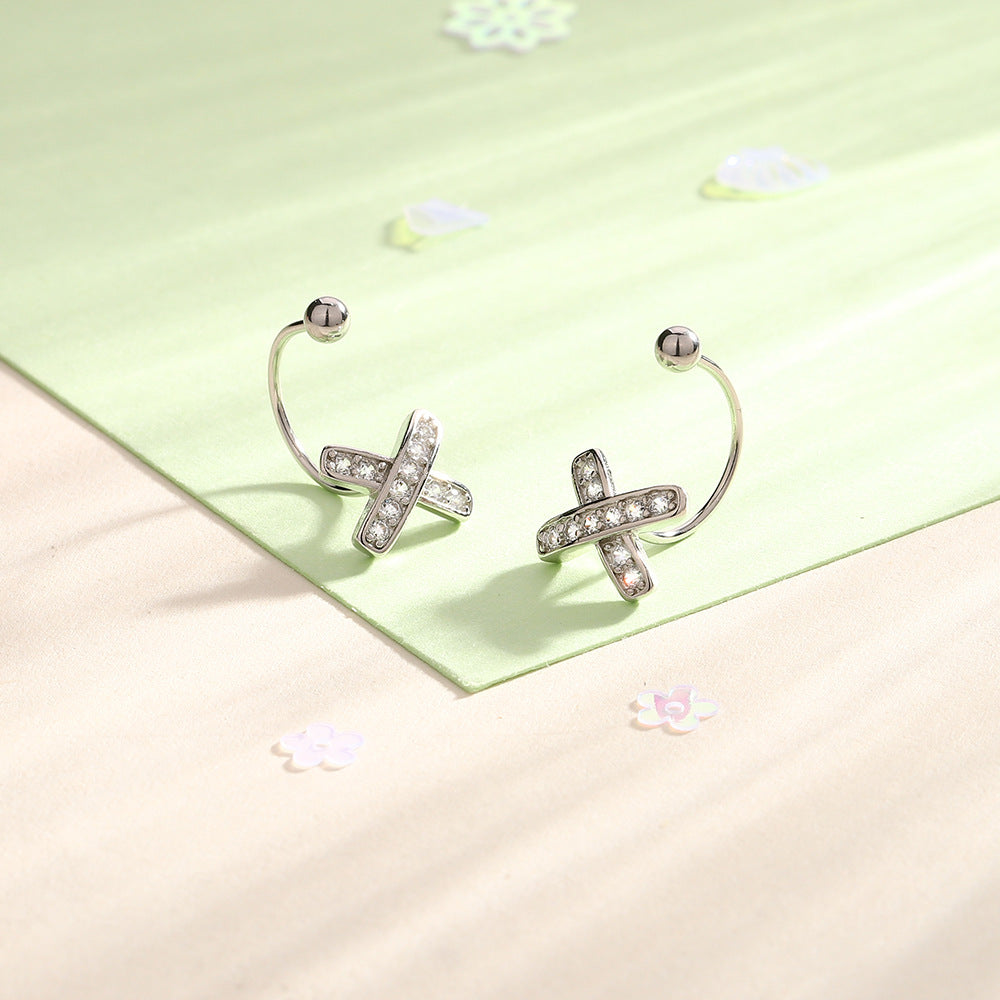 Full Rhinestone Zircon Cross Style Western High-grade Earrings