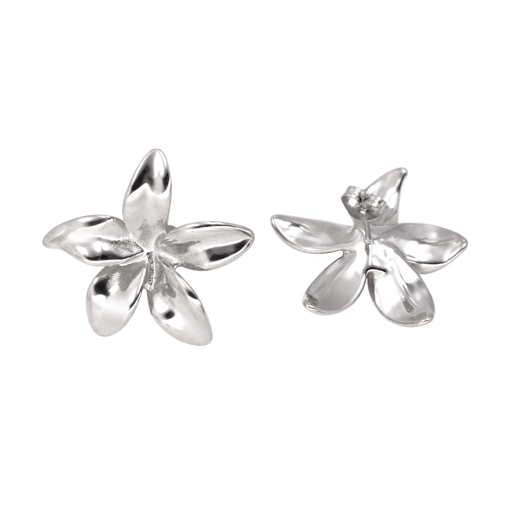 Retro Simple Stainless Steel Flower Ornament Earrings