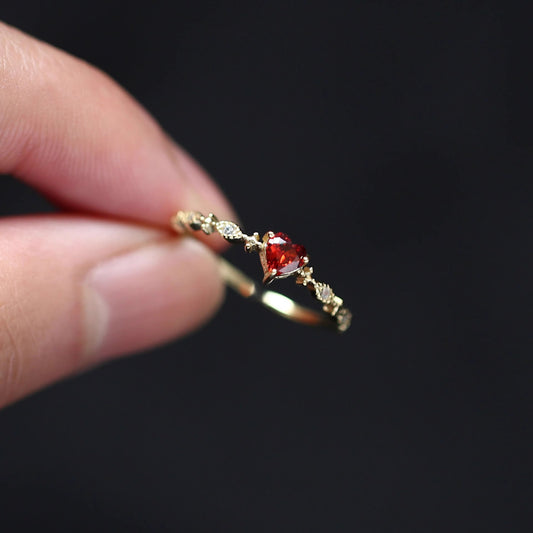 Heart-shaped Red Open-end Zircon Style Elegant Rings