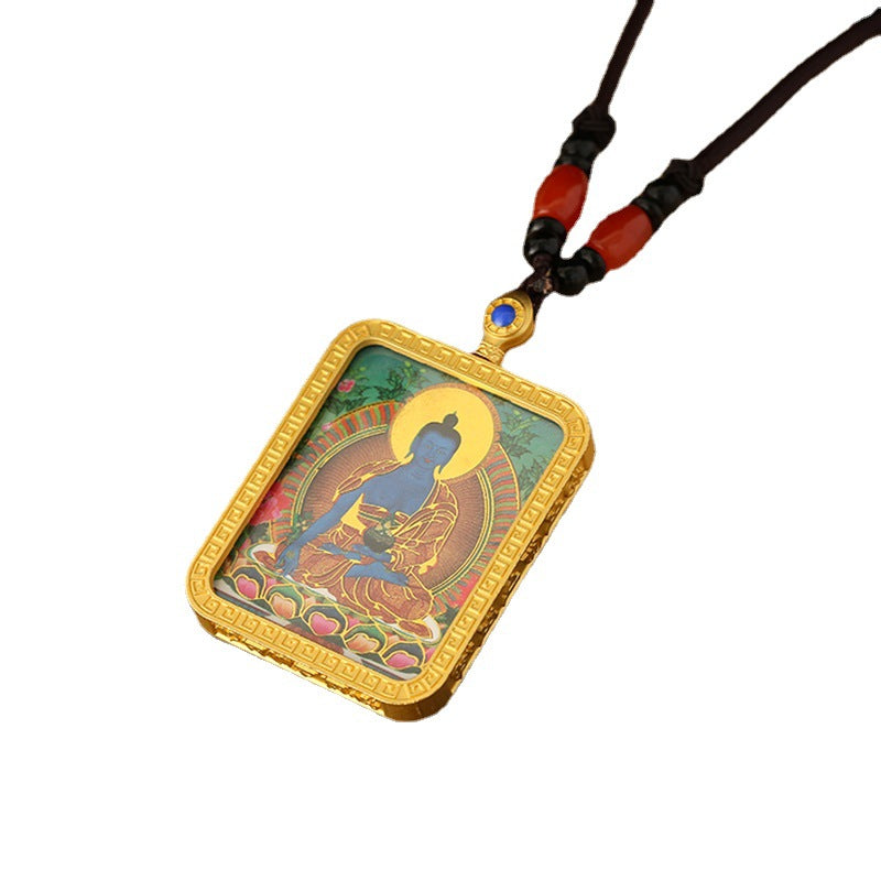 Women's & Men's Green Tara Buddha Statue God Of Wealth Body Protection Necklaces