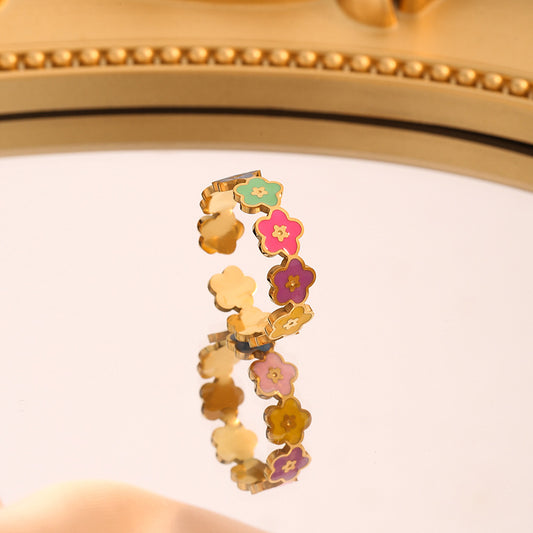 Women's Fresh Sweet Colorful Smiley Face Flowers Openings Ring
