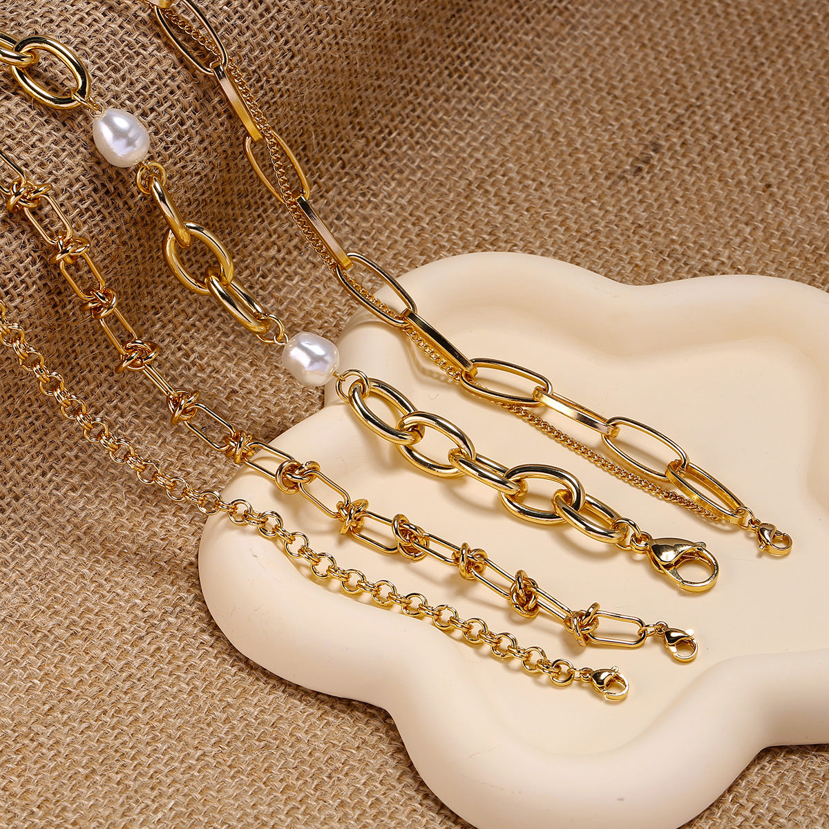 Trendy Bright Bead Stainless Steel Fashionable Gold-plated Necklace
