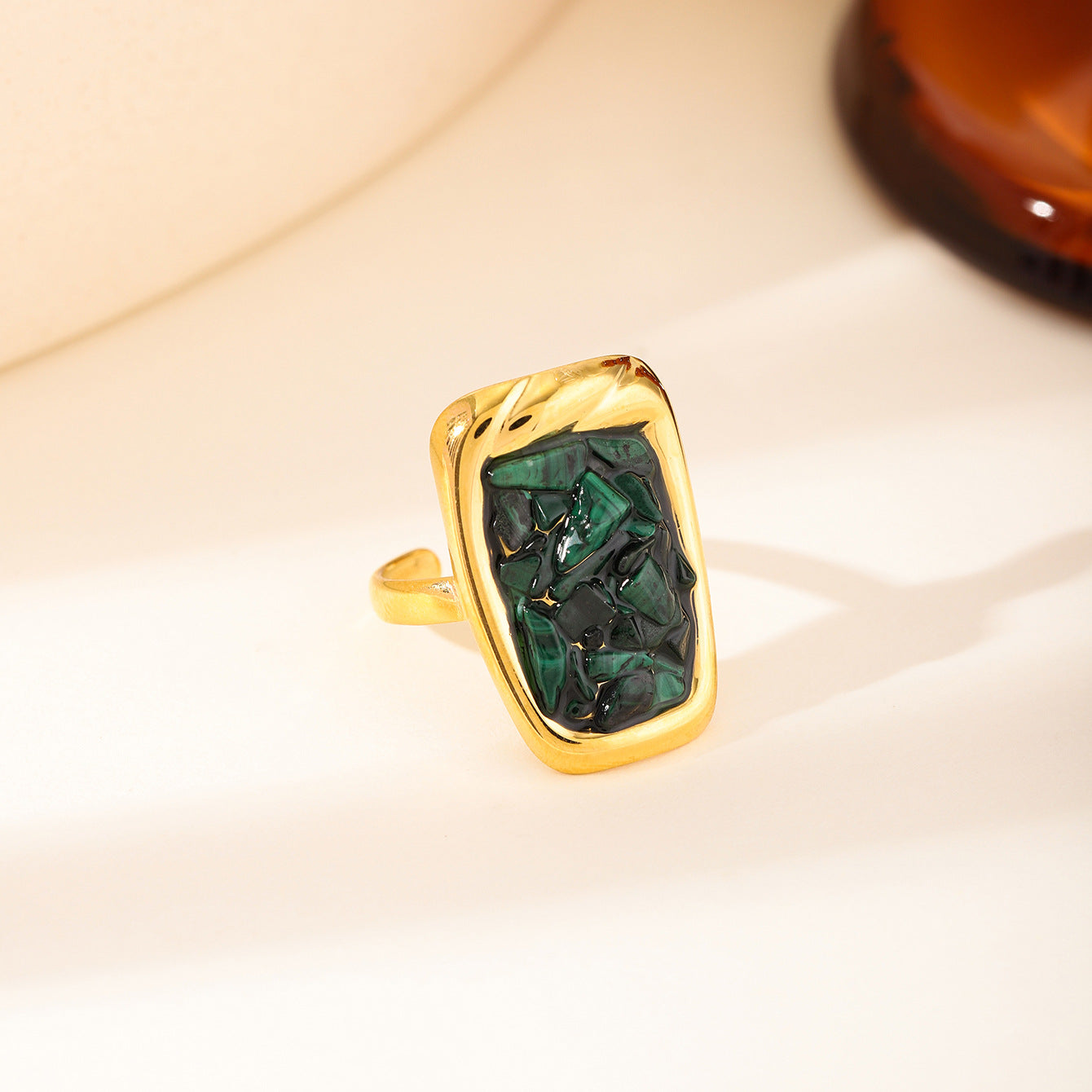 Stone Geometric Stainless Steel Gold Plated Simple Ring