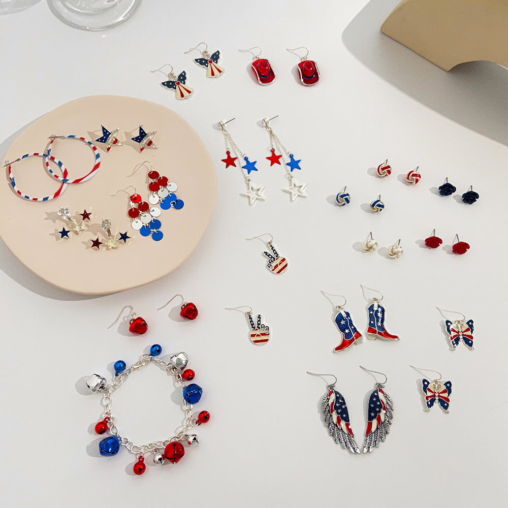 Women's Carnival Party Stars Stripes National Flag With Stud Earrings