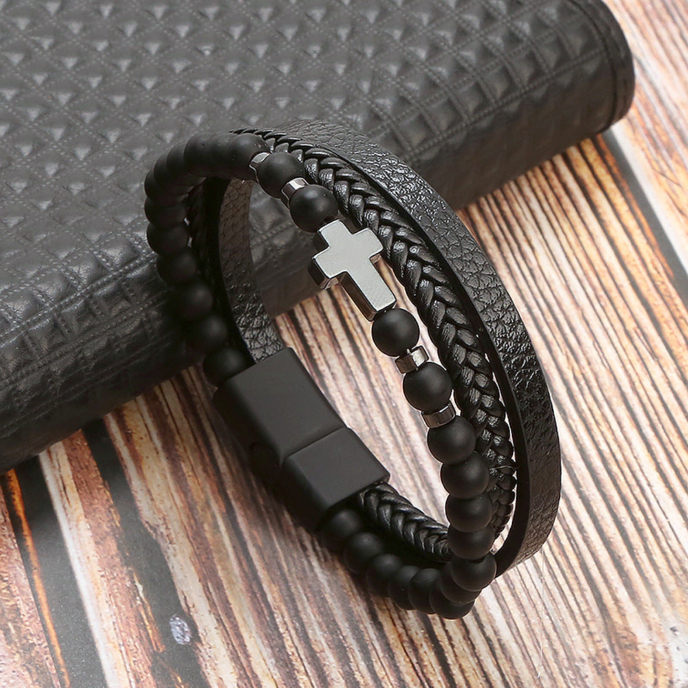Stone Stainless Steel Obsidian Volcanic Rock Elements Simple Bracelet