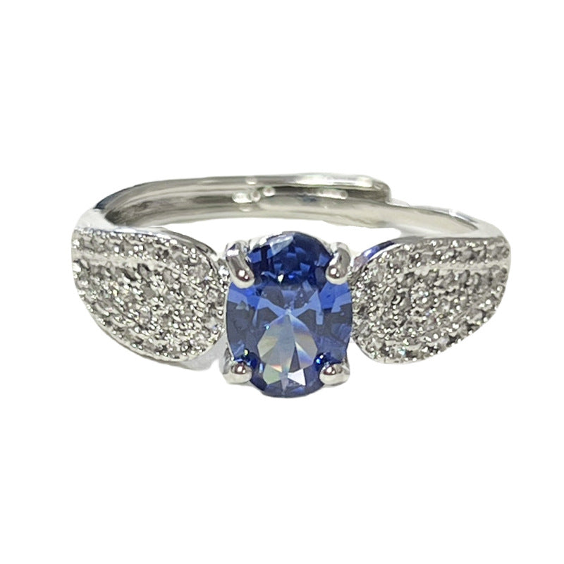 Women's Fashion Blue Open-end Zircon Light Luxury Minority Rings