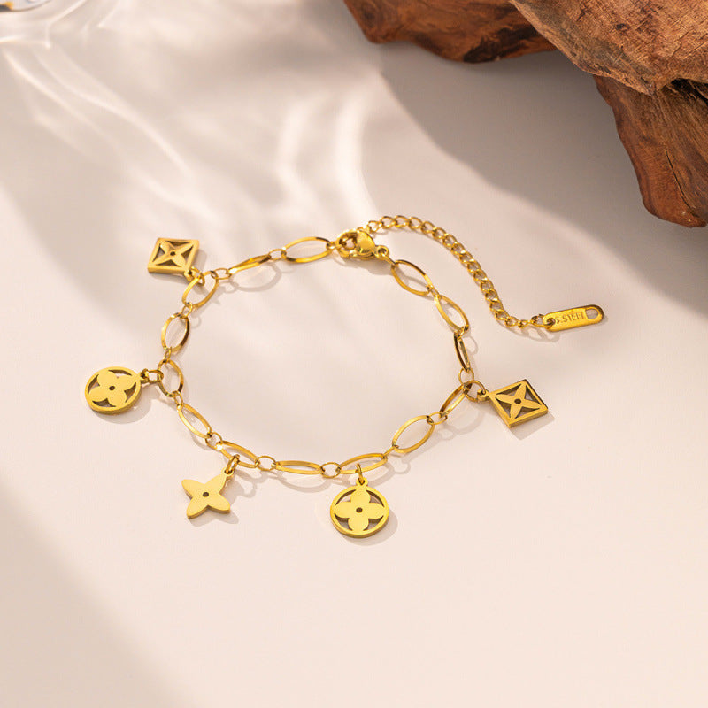 Titanium Steel Golden Hollow Four-leaf Clover Necklaces