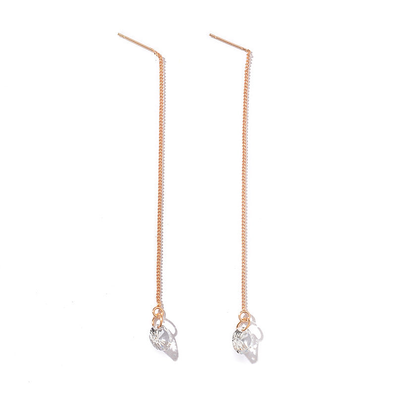 Women's Zircon Water Drops Tassel Asymmetric Long Ear Line