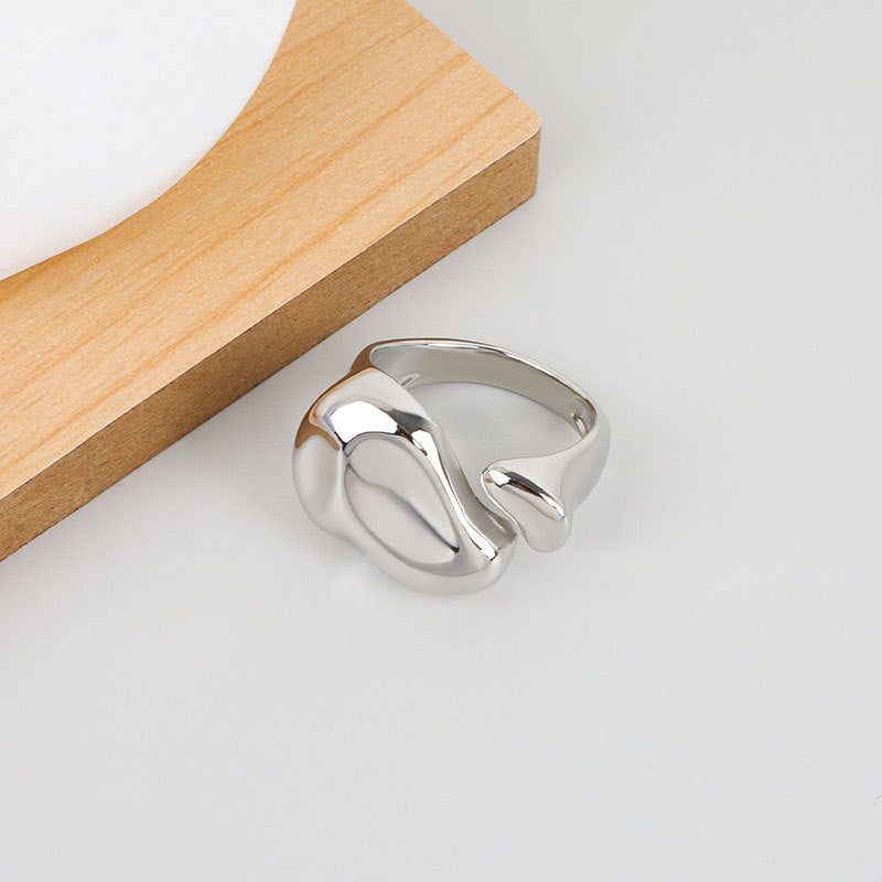 Geometric Personalized Bowl Surface Shaped Open Female Cold Wind Rings