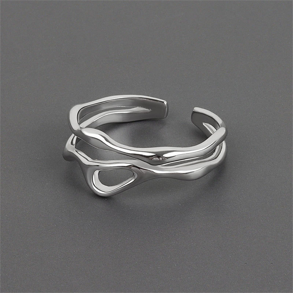 Women's Korean Style Niche Design Free Shape Irregular Curve Bar Open Ring