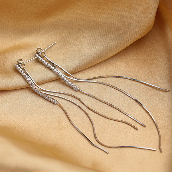 Women's Diamond Tassel Long Style High Sense Light Luxury Minority Korean Rings