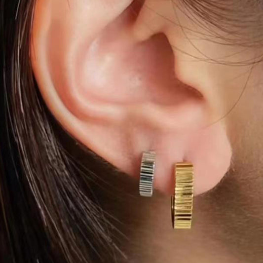 Striped Cut Flower Can Be Opened Titanium Steel Earrings