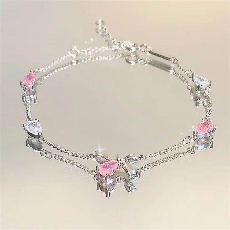 Women's Pearl Flower Refined Rhinestone Bow Love Style Bracelets