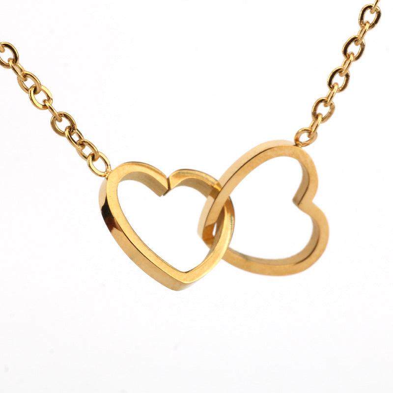 Short Heart-to-heart Double Peach Heart Love Female Necklaces