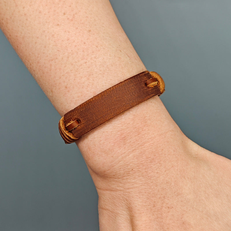 Board Distressed Cattle Leather Adjustable Three-color Artistic Bracelet