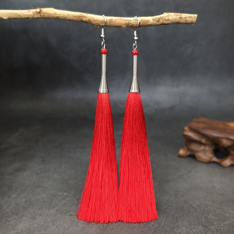 Women's Ethnic Style Tassel Classical Temperament Long Rings