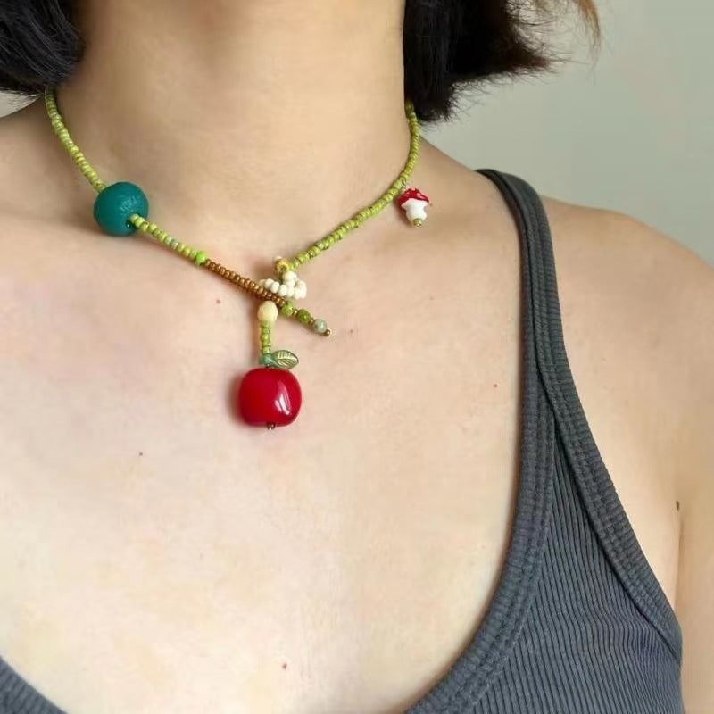 Glaze Beaded Female Cute Apple Czech Beads Necklaces